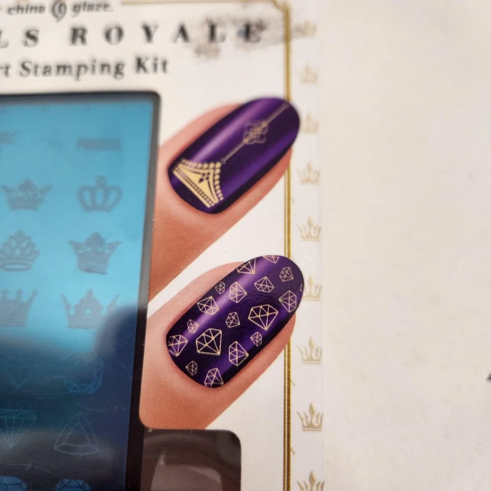 China Glaze Jewels Royale Nail Stamping Kit Blue Plate W/ Stamper Scraper 85145